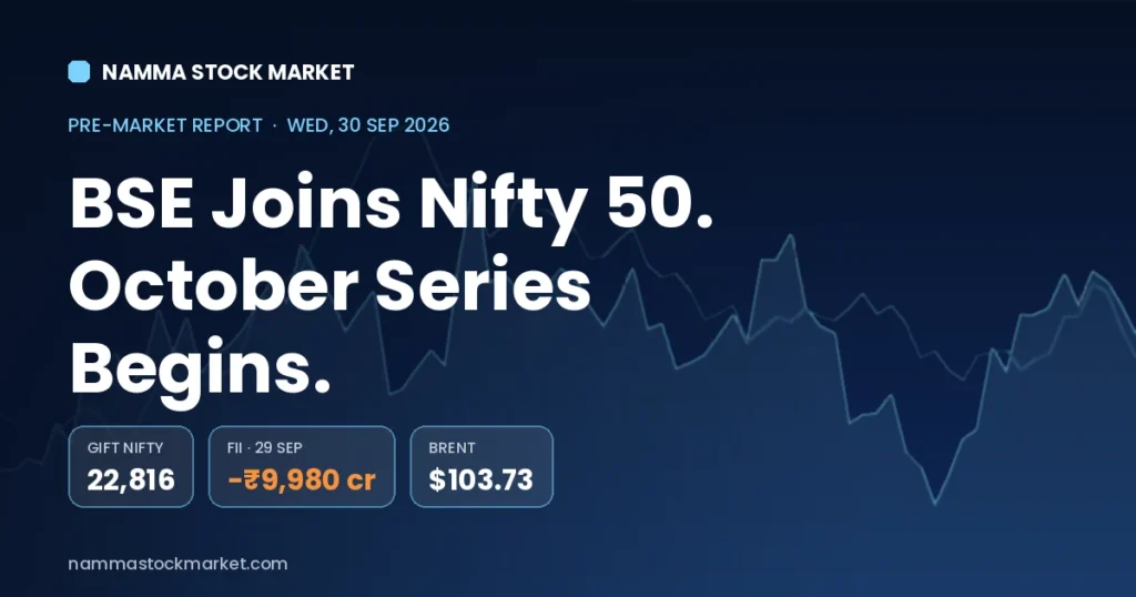 Stock market today 30 September 2026 pre-market report: GIFT Nifty today at 22,816, Sensex and Nifty 50 previous close, FII DII data and F&O ban list on NSE
