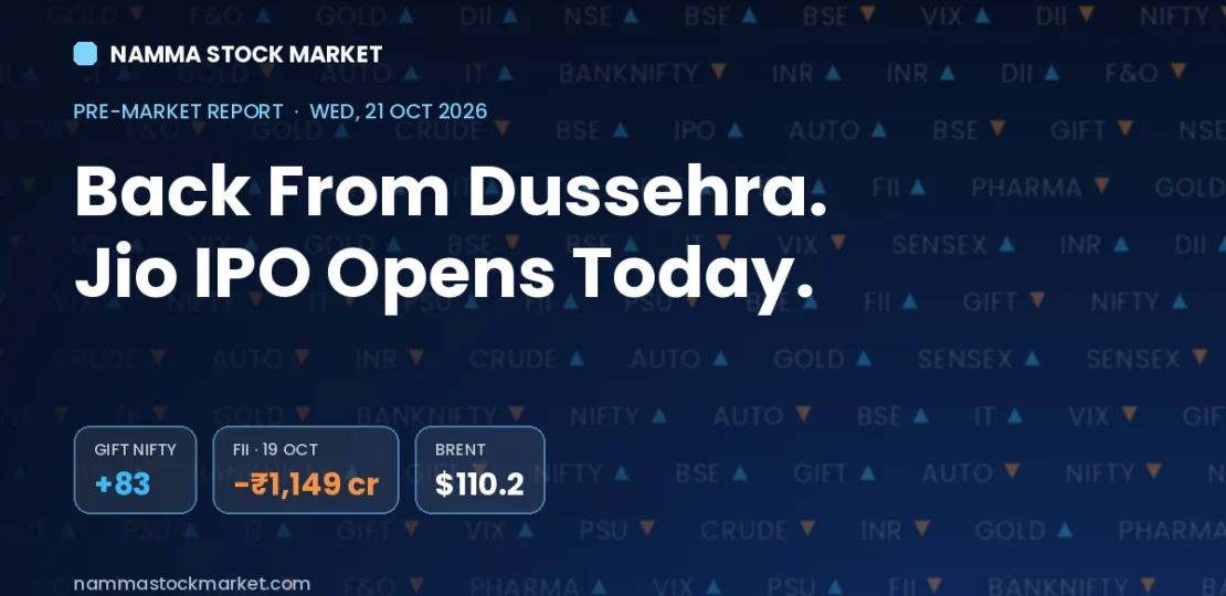 Stock Market Today 21 October 2026 – GIFT Nifty, Sensex, Nifty Pre-Market Cues and FII DII Data