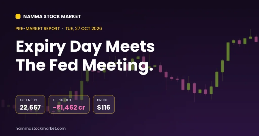 Stock market today 27 October 2026 pre-market report: GIFT Nifty at 22,667, FII DII data and Brent crude near $116 ahead of Nifty F&O expiry